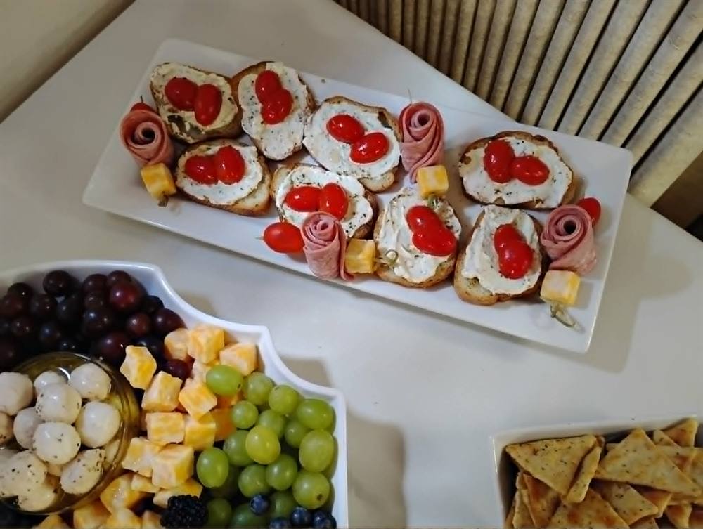 Tray of crostini appetizers, ready to serve